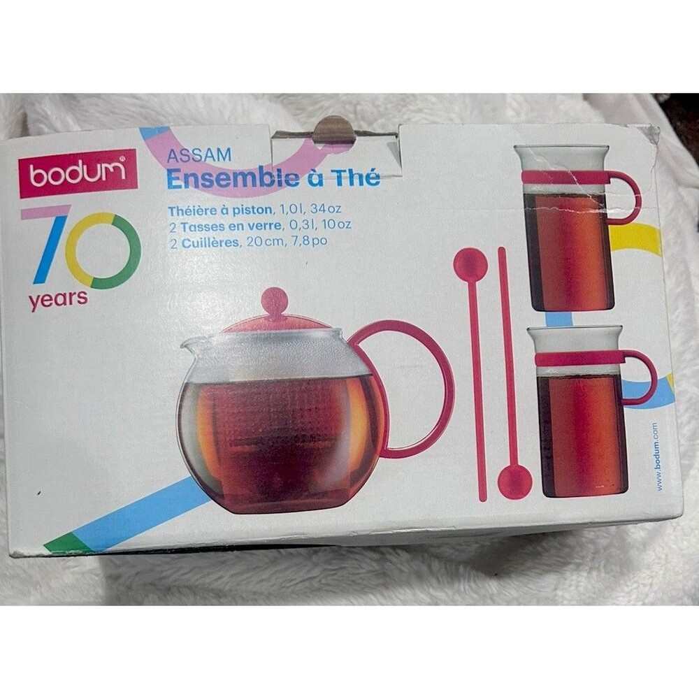 Bodum Assam Tea Set Press Red 70 Years Anniversary Limited Edition New Open Box